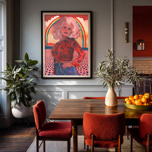 Dolly Parton shown framed by Crum Art