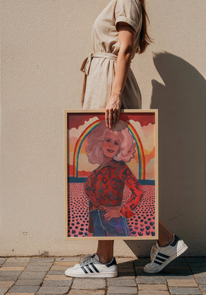 Dolly Parton Rainbow music wall art print by Caya Crum — framed with velvet mat
