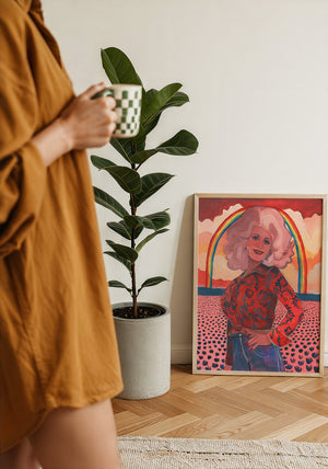 Dolly Parton Rainbow music wall art print by Caya Crum — framed with velvet mat