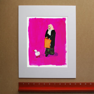 Duck Lady weirdcore print by Caya Crum, hand-signed vertical print