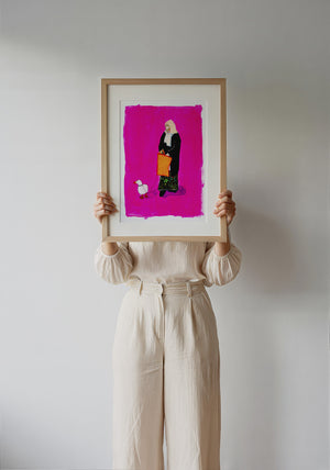 Duck Lady weirdcore art print by Caya Crum — framed with velvet mat