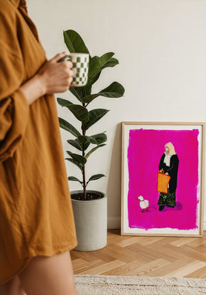Duck Lady weirdcore art print by Caya Crum — framed with velvet mat