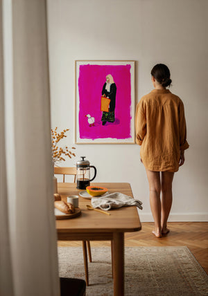 Duck Lady weirdcore art print by Caya Crum — framed with velvet mat