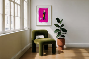 Duck Lady weirdcore art print by Caya Crum — framed with velvet mat