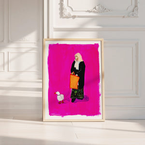 Duck Lady weirdcore art print by Caya Crum — neutral frame room mockup