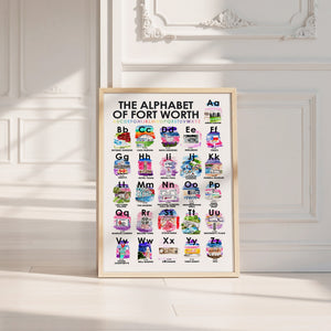 Alphabet of Fort Worth art print by Caya Crum — neutral frame room mockup
