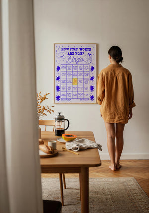 Bingo Card Blue Fort Worth art print by Caya Crum — framed with velvet mat