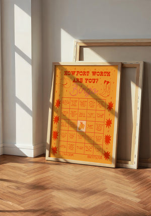Bingo Card Orange Fort Worth art print by Caya Crum — neutral frame room mockup