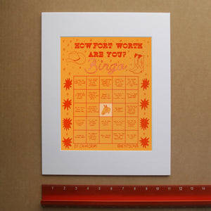 Fort Worth bingo orange print by Caya Crum, hand-signed vertical print