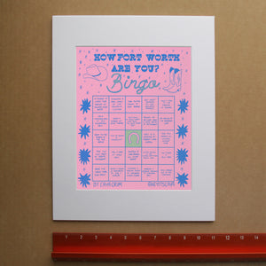 Fort Worth bingo pink print by Caya Crum, hand-signed vertical print