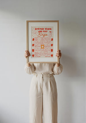 Bingo Card Yellow Fort Worth art print by Caya Crum — framed with velvet mat