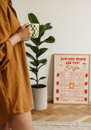 Bingo Card Yellow Fort Worth art print by Caya Crum — framed with velvet mat