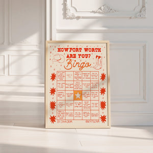 Bingo Card Yellow Fort Worth art print by Caya Crum — neutral frame room mockup