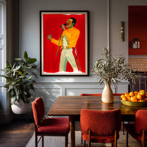 Freddie Mercury Saint Fan shown framed by Crum Art
