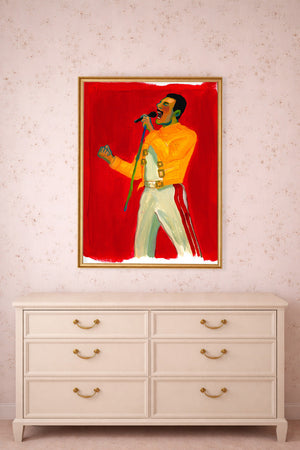 Freddie Mercury Saint Fan shown framed by Crum Art