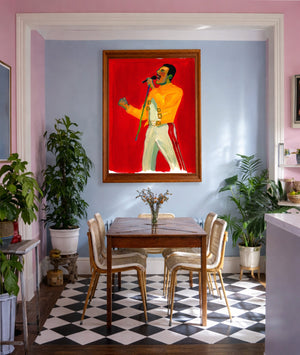 Freddie Mercury Saint Fan shown framed by Crum Art
