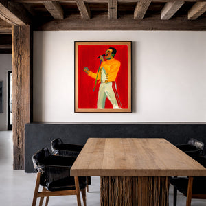 Freddie Mercury Saint Fan shown framed by Crum Art