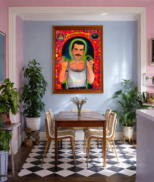 Freddie Mercury Saint Fan shown framed by Crum Art