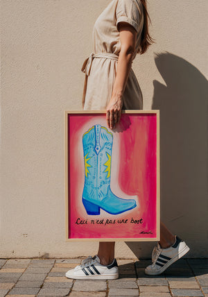 Fort Worth Boot Pink cowboy boot art print by Caya Crum — framed with velvet mat