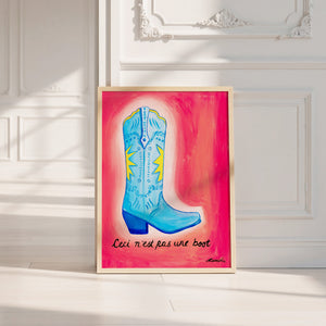 Fort Worth Boot Pink cowboy boot art print by Caya Crum — neutral frame room mockup