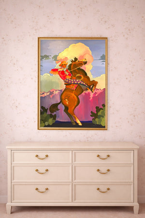Smoking Cowboy Buck Shot And White Horse Texas Western shown framed by Crum Art