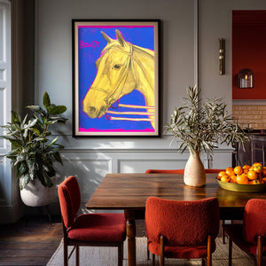 Howdy Horse Neon Yellow shown framed by Crum Art