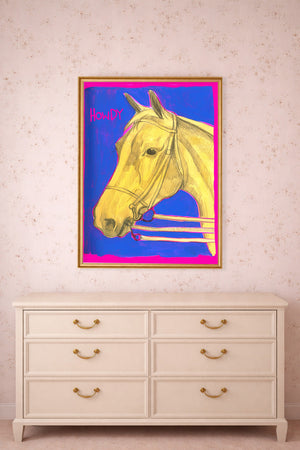 Howdy Horse Neon Yellow shown framed by Crum Art