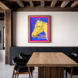 Howdy Horse Neon Yellow shown framed by Crum Art