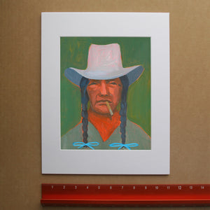 Tex smoking cowboy print by Caya Crum, hand-signed vertical print