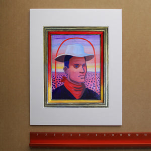 JY Crum cowboy portrait print by Caya Crum, hand-signed vertical print