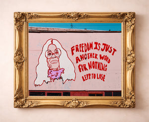 Janis Joplin Mural music art print by Caya Crum — in a gold frame