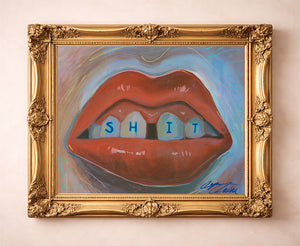 Gap Toothed Lips weirdcore art print by Caya Crum — in a gold frame