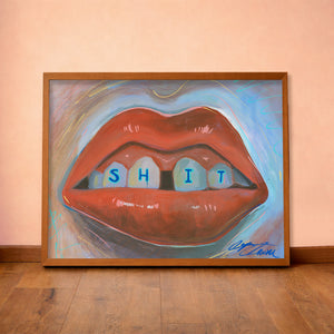 Gap Toothed Lips weirdcore art print by Caya Crum — horizontal room scene
