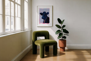 Money Cow cow art print by Caya Crum — framed with velvet mat
