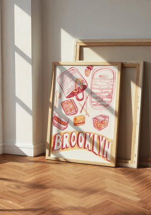 Brooklyn city art print by Caya Crum — neutral frame room mockup