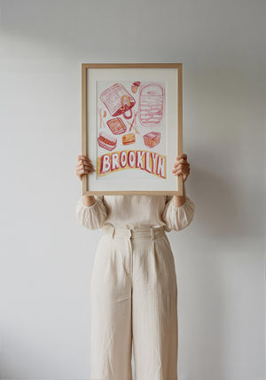 Brooklyn city art print by Caya Crum — framed with velvet mat