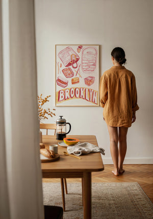 Brooklyn city art print by Caya Crum — framed with velvet mat