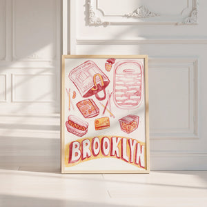 Brooklyn city art print by Caya Crum — neutral frame room mockup