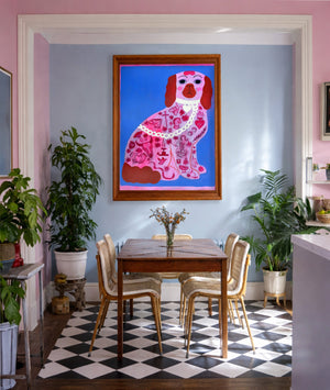Pink Dog Tattoo shown framed by Crum Art