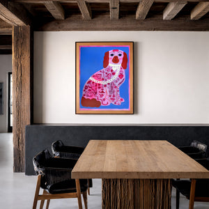 Pink Dog Tattoo shown framed by Crum Art