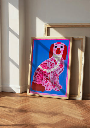 Pink Dog Tattoo dog art print by Caya Crum — neutral frame room mockup