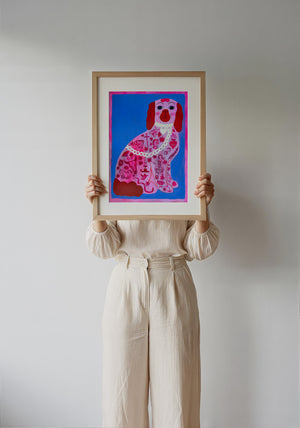 Pink Dog Tattoo dog art print by Caya Crum — framed with velvet mat