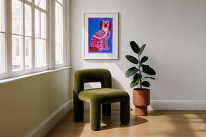 Pink Dog Tattoo dog art print by Caya Crum — framed with velvet mat