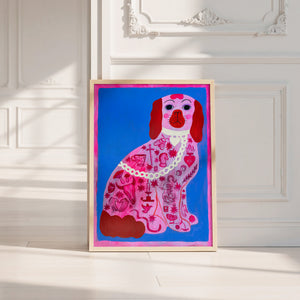 Pink Dog Tattoo dog art print by Caya Crum — neutral frame room mockup