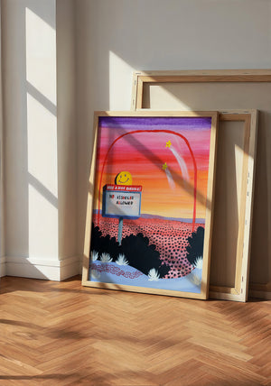 No A-Holes Neon Desert weirdcore print by Caya Crum — neutral frame room mockup