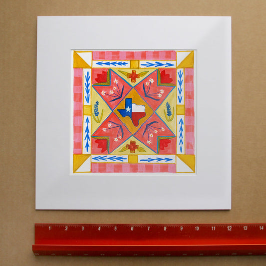 Bluebonnet Quilt Square texas art print by Caya Crum — framed room mockup