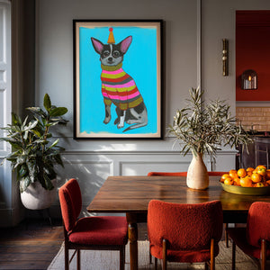Party Dog Chihuahua Pop shown framed by Crum Art