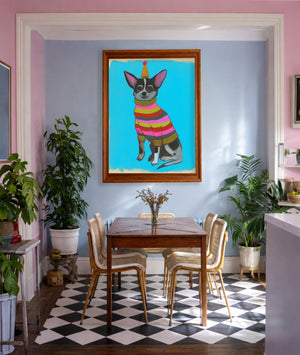 Party Dog Chihuahua Pop shown framed by Crum Art