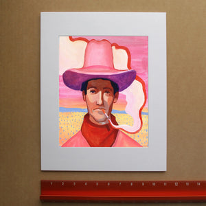 Pink Desert Scene cowboy art print by Caya Crum, 8x10 matted to 11x14 | Crum Art