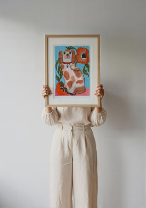 Cavalier King Charles dog art print by Caya Crum — framed with velvet mat
